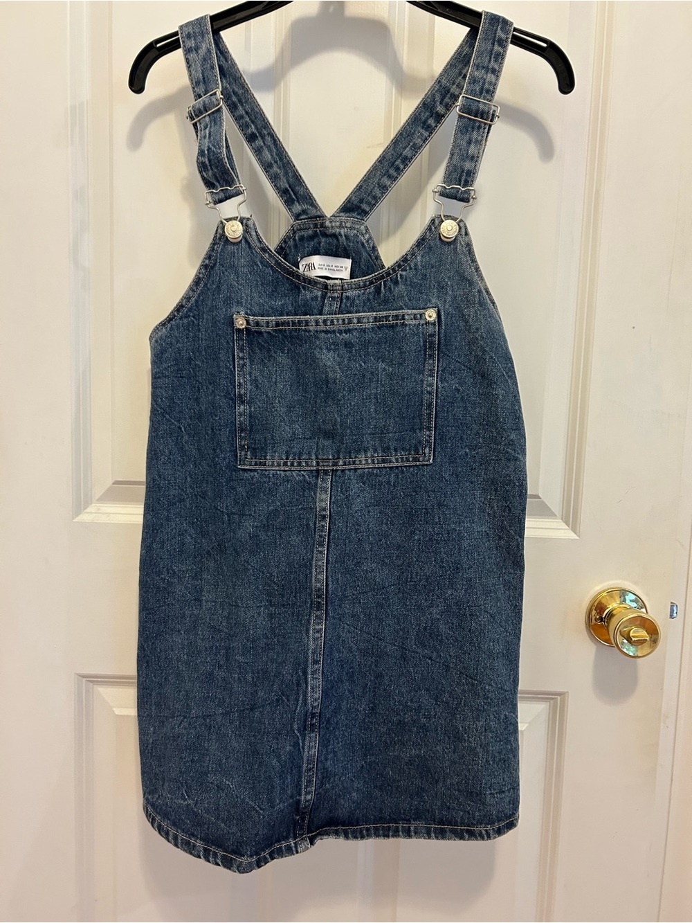 Zara Indigo Denim Mini Overall Dress